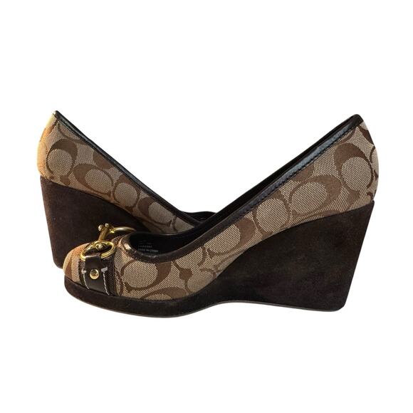 COACH Womens Size 7M Signature Brown Monogram Issy Wedge Platform Heel Shoes - Picture 3 of 11